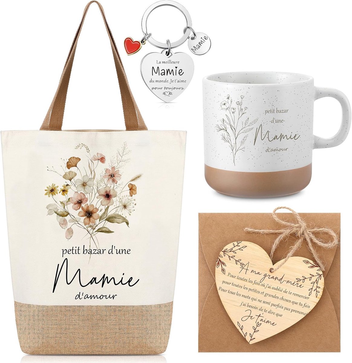 Geiserailie Cadeauset Voor Oma, Jute Tas, Sleutelhanger, Mok Met Oma-Thema, Envelop, Hartvormige Houten Munt - ShopVlot