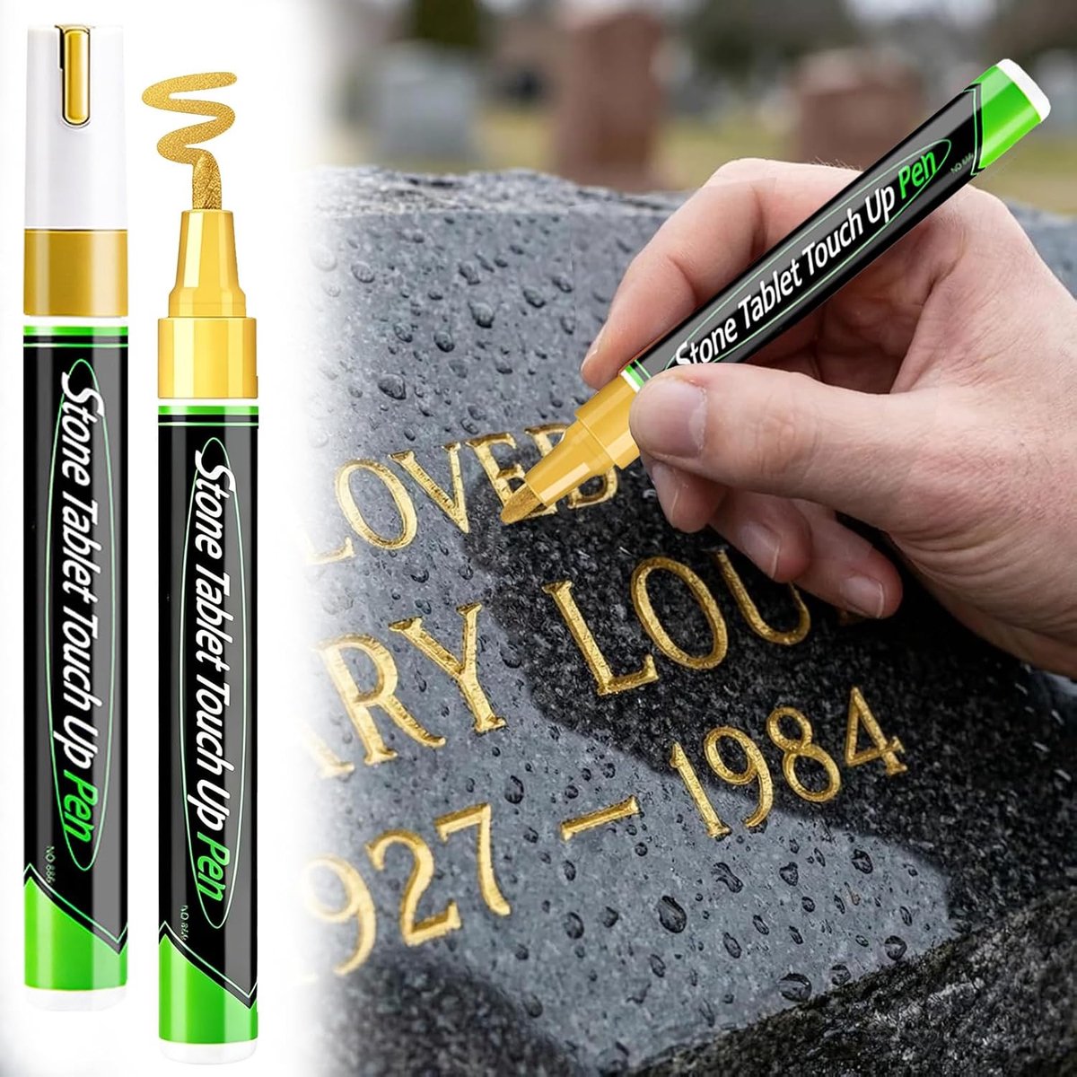 2 Piece Stone Repair Pen Weatherproof Gravestone Marker Pen for Restoring Faded Headstone Inscriptions - ShopVlot