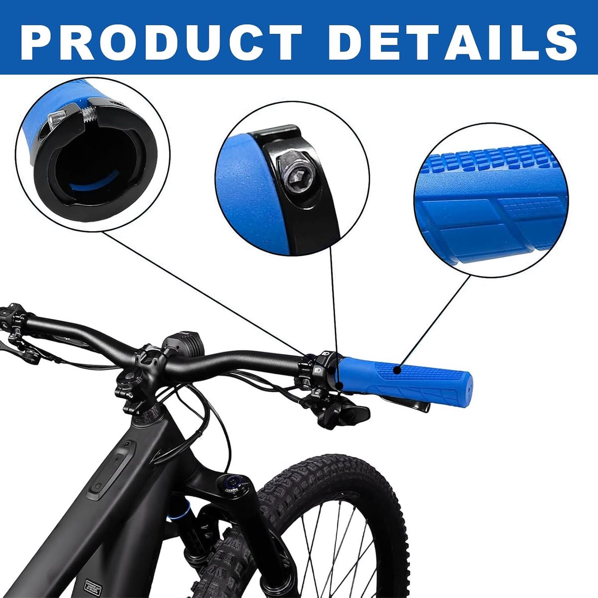 Bicycle Handlebar Grips Ergonomic, 22mm Universal Handlebars Bicycle 2 Pairs (Black + Blue) for Mountain Bike/Road - ShopVlot