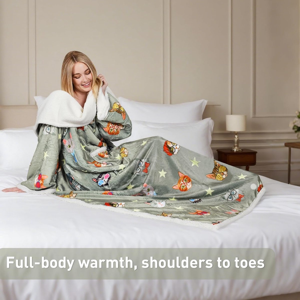 Catalonia Classy Deken met mouwen als cadeau voor vrouwen en mannen, pluizige sherpa-knuffeldeken met mouwen - ShopVlot