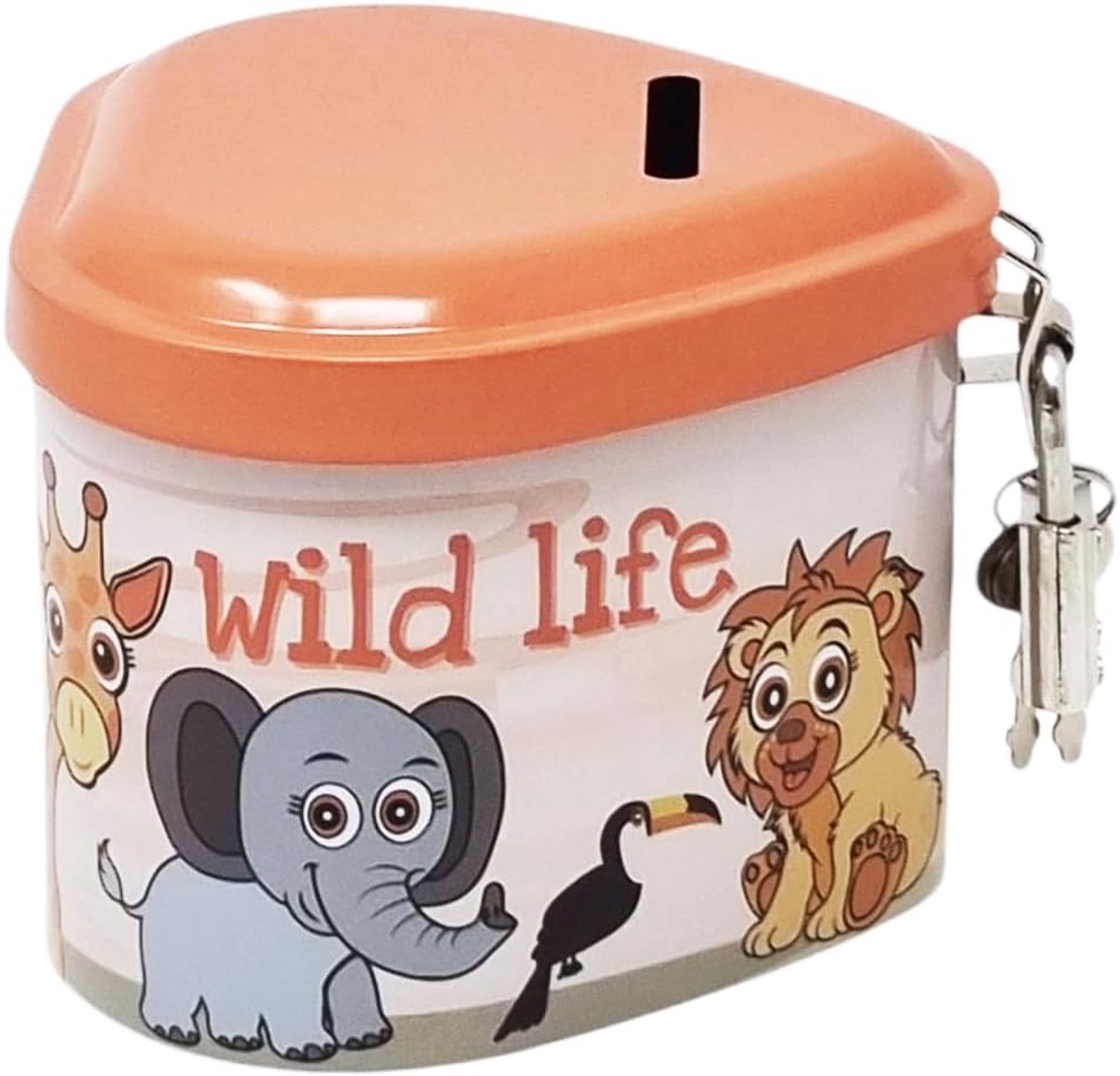 Spaarpot design Wild Life dieren savanna van metaal om te openen en herbruikbaar met slot en 2 sleutels afmetingen 7 x - ShopVlot