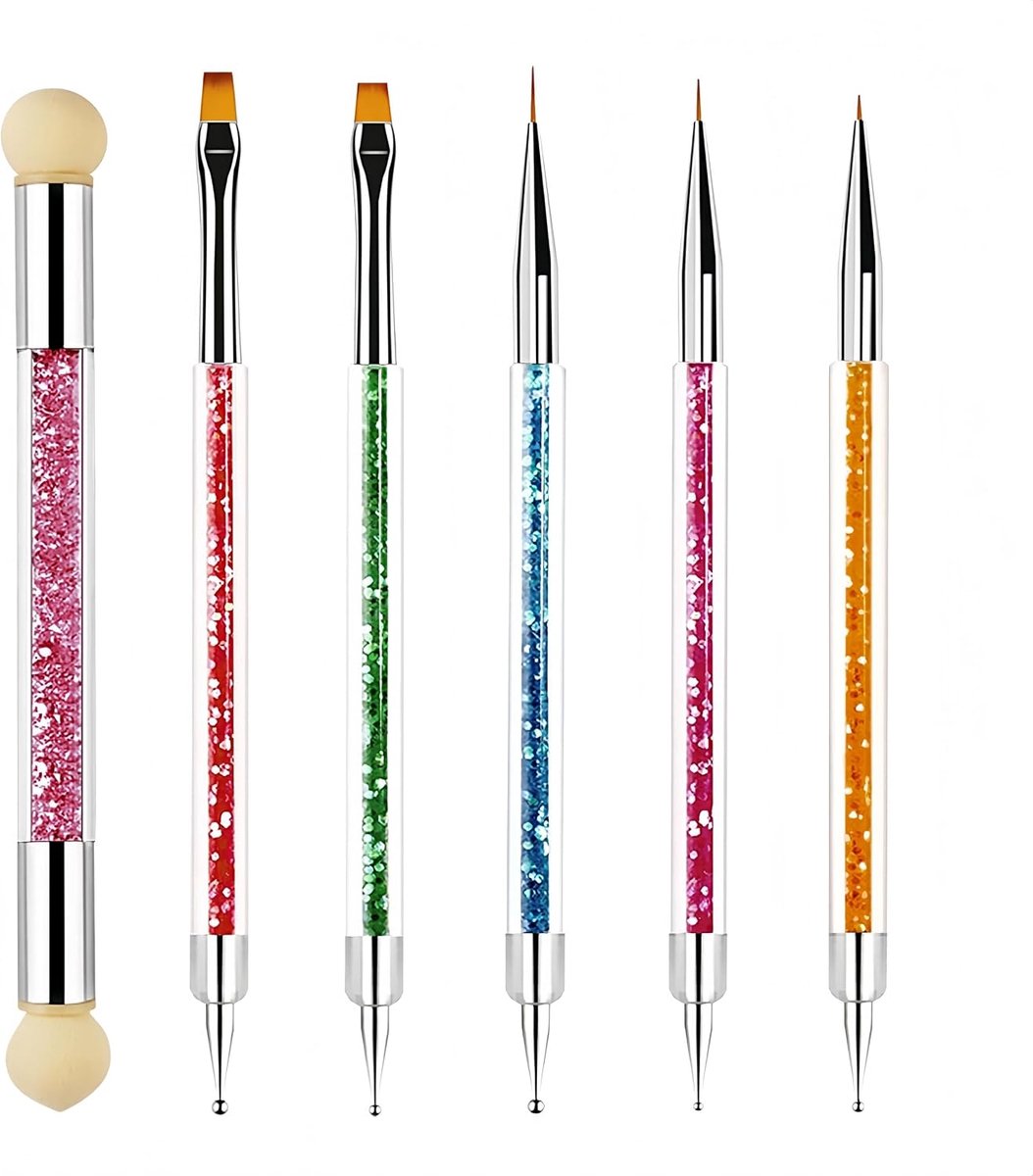 Double Ended Nail Brushes, 6 Pieces Nail Art Brushes, Thin Nail Brushes, Fine Brush Set, Nail Design Pens Brush for - ShopVlot