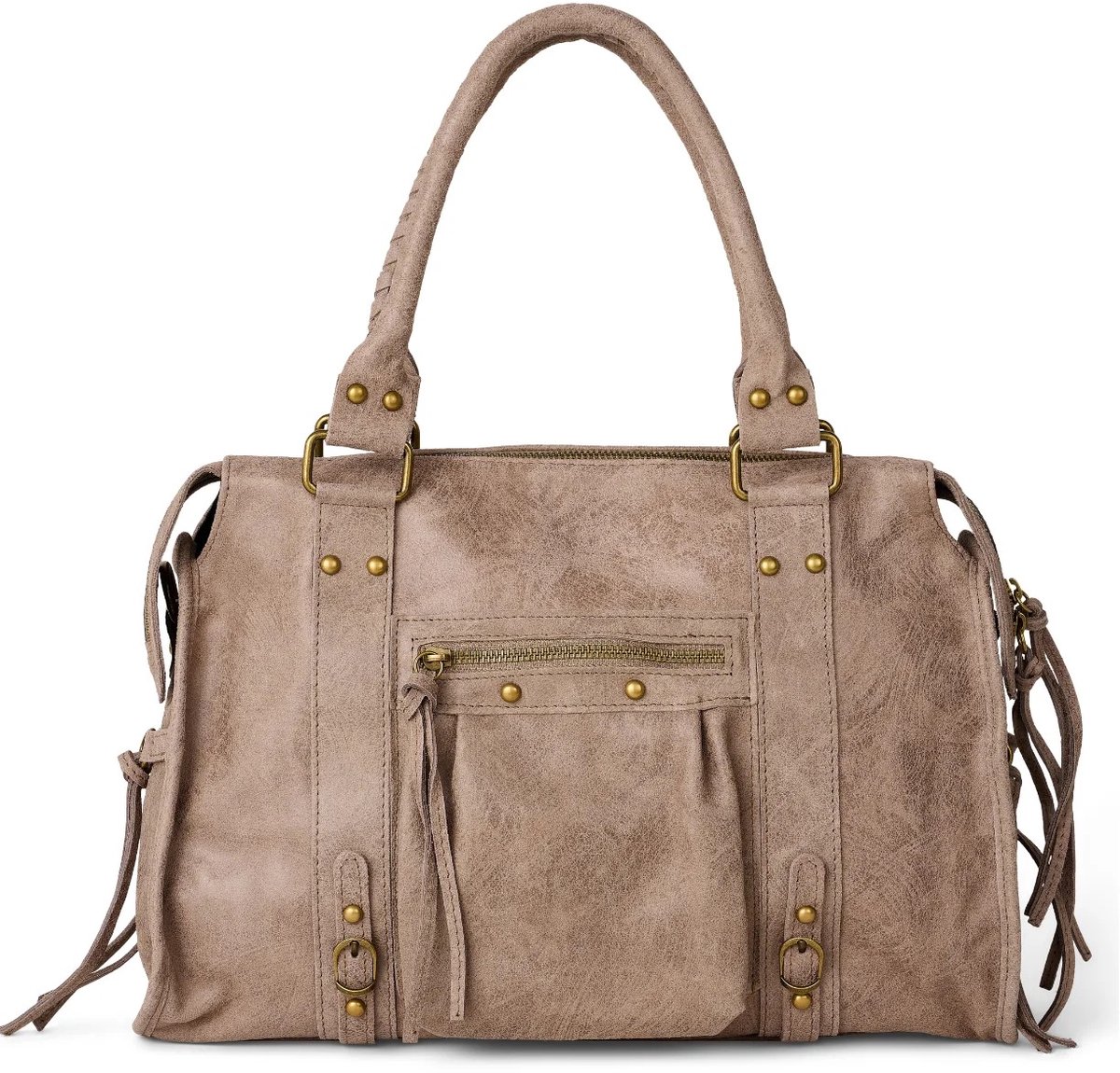 Damestas – It Girl bag - Taupe - Echt Leer - City Bag - Teatro - 41 x 34 x 14 cm - Multi Pocket bag – Laptoptas – Schoudertas – Handtas – Geschikt voor Laptop & iPad – Taupe
