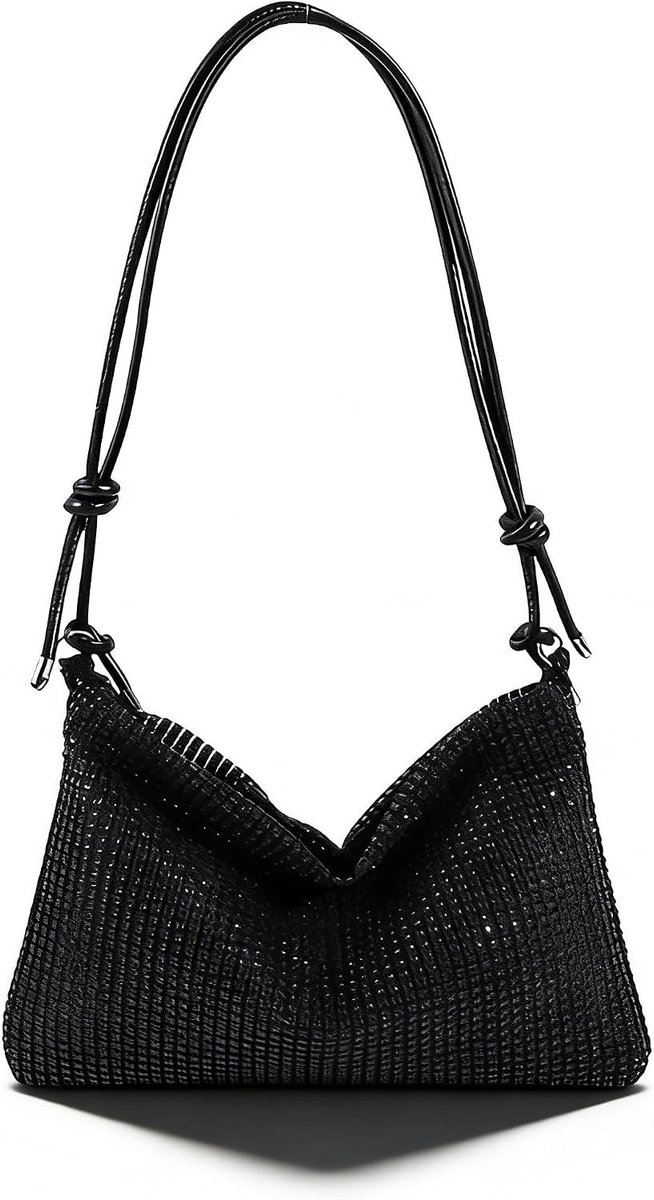 Glitter Bag Women's Evening Bag High Capacity Zipper Diamond Handbag with Zipper for Evening Prom Wedding Party (Black) - ShopVlot