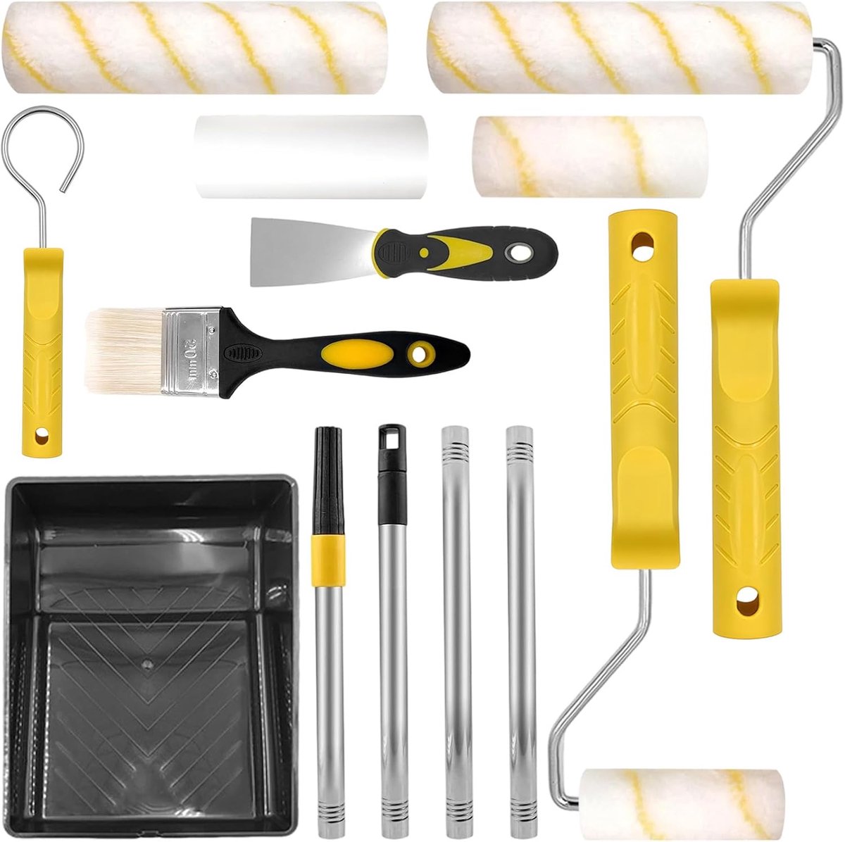 12 Piece Paint Bath Set with 1.2m Telescopic Rod, 4/9 Inch Paint Roller Set, Small Paint Roller Set for Home Painting - ShopVlot