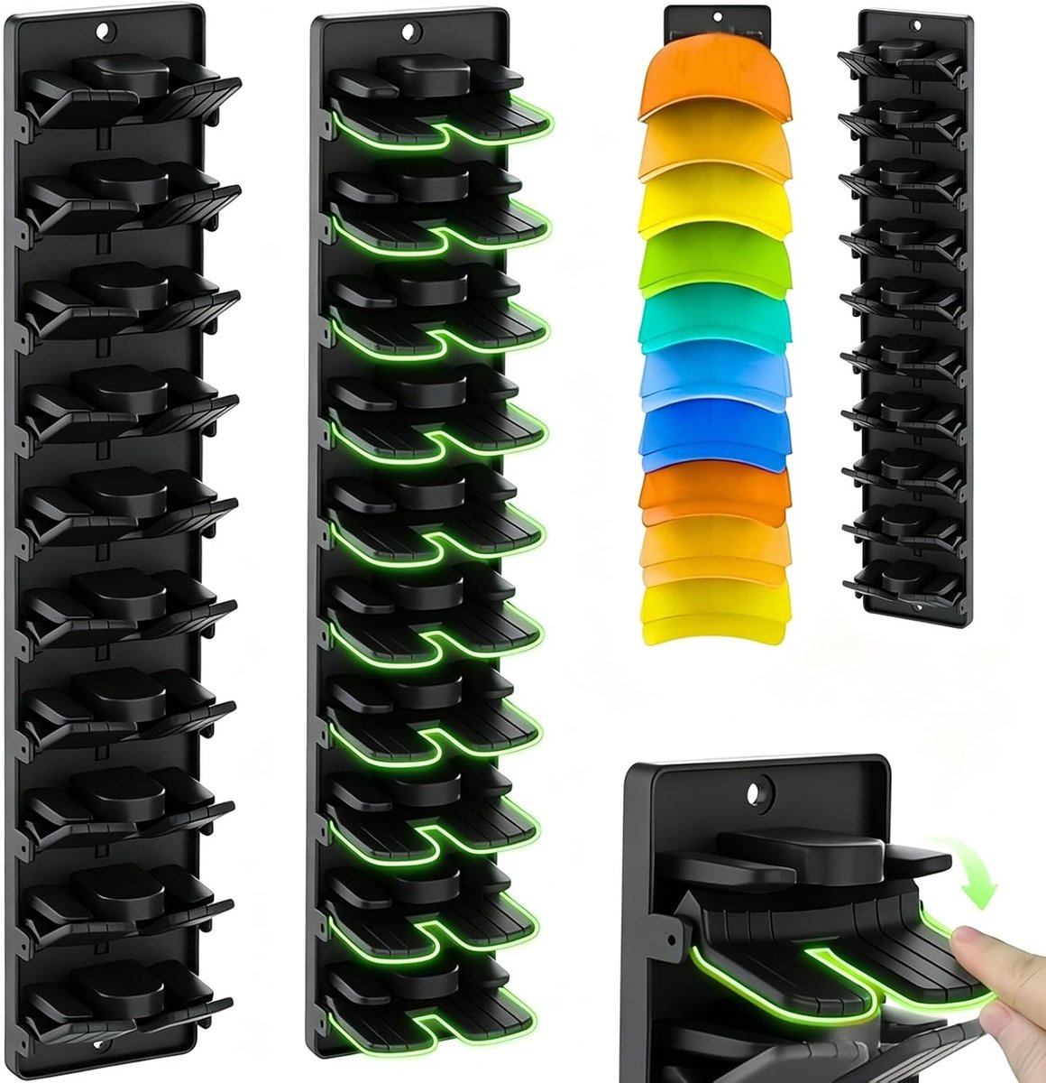 Caphouders voor aan de muur - zwart - zonder boren of schroeven - ruimtebesparend voor baseballcaps - ShopVlot