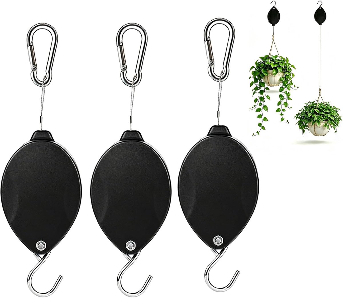 Verrijdbare plantenheffer 3-delige set - uittrekbaar trekkoord - in hoogte verstelbaar - ShopVlot