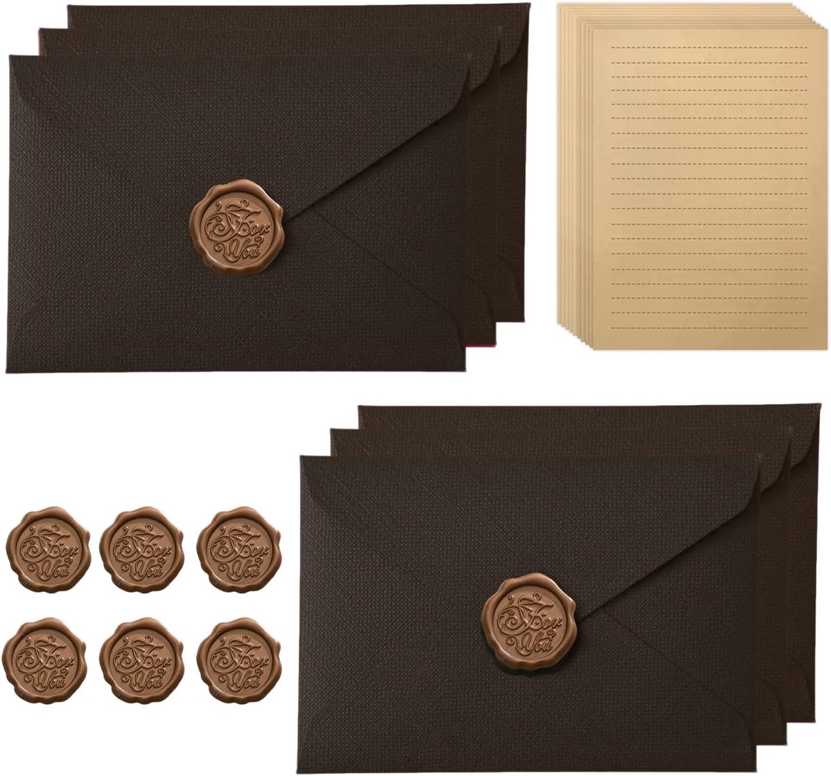 Vintage schrijfpapier set - 10 A5 schrijfpapieren - kraft papier - inclusief 6 vintage enveloppen en 6 waszegels - ShopVlot