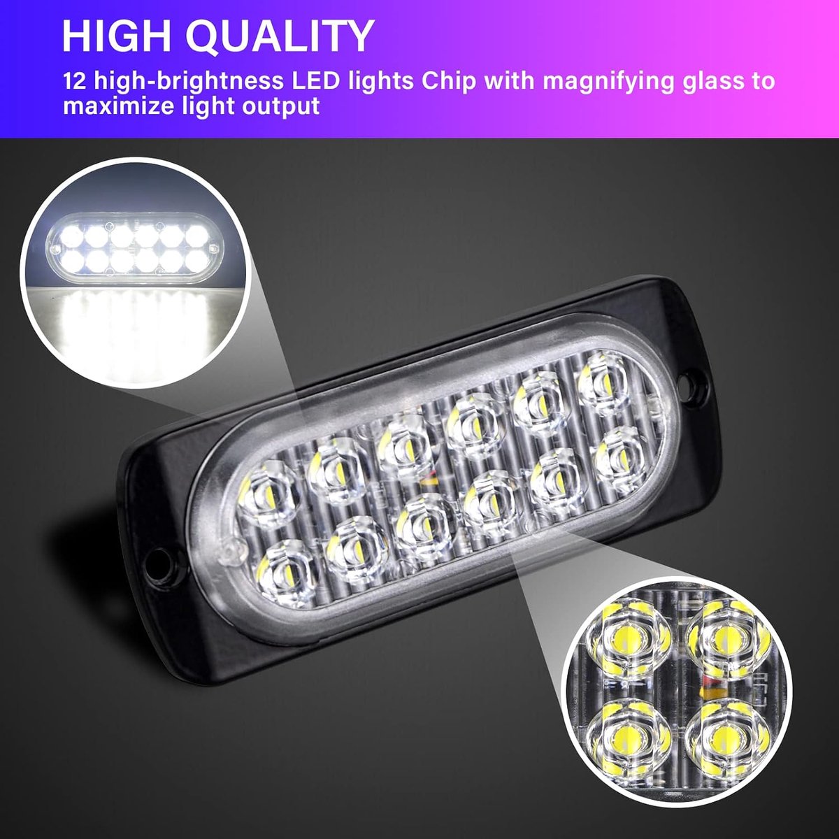 Waarschuwingslampen 4.3 Inch - 12 LED Stroboscoop - 12V 24V Wit - Hoogwaardige zichtbaarheid voor voertuigen - ShopVlot