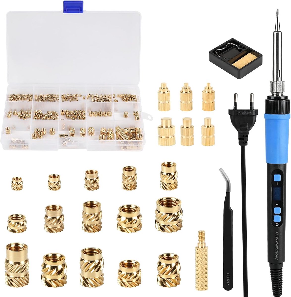 Schroefdraadinzetstukken 161 stuks - soldeerbout met temperatuurregeling - complete set voor 3D-printeraccessoires - ShopVlot