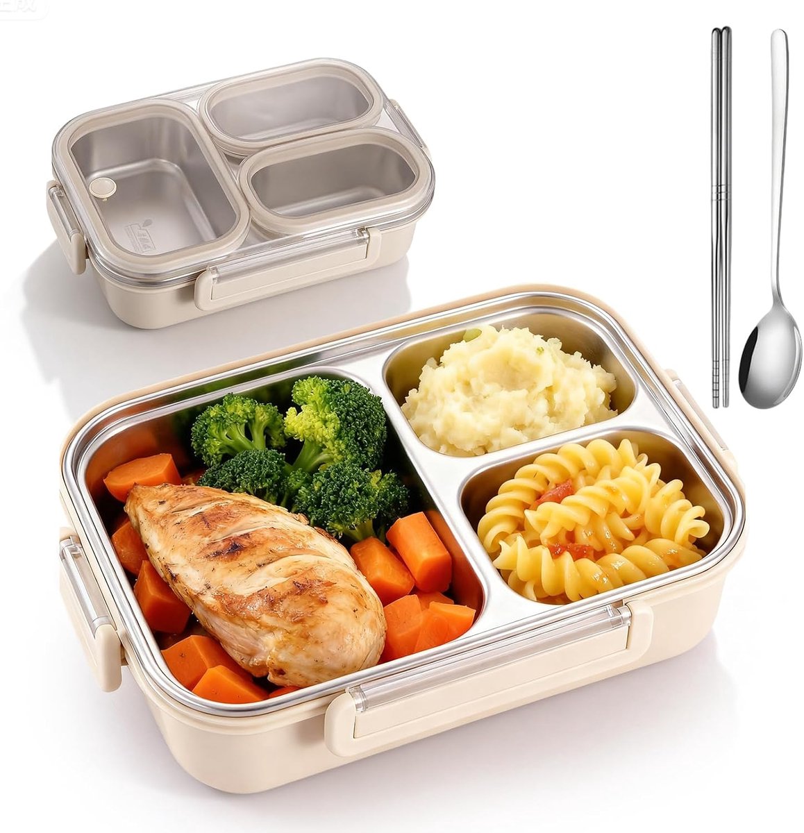Lunchbox voor kinderen 1000 ml - RVS bento box - Lekvrij met 3 compartimenten - Ideaal voor school - ShopVlot