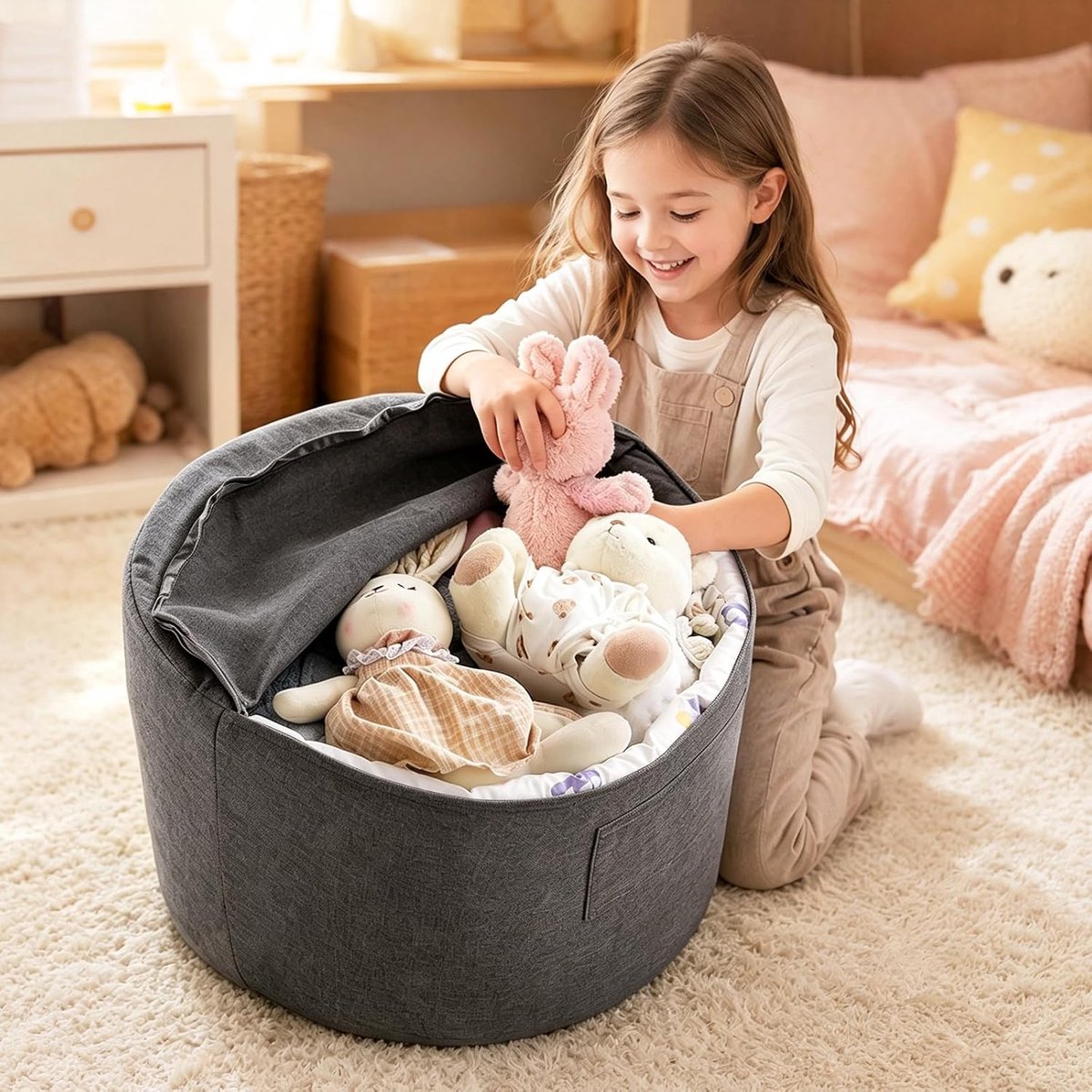 Bean Bag speelgoed-opbergtas - donkergrijs corduroy - zitzak voor knuffels - 2-in-1 opbergruimte - ShopVlot