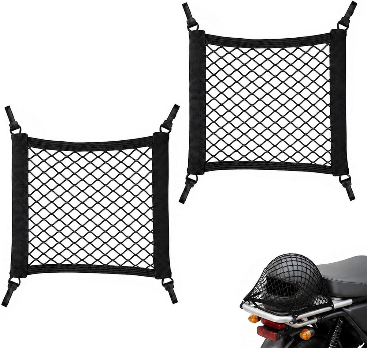 opbergnet 2 stuks - elastisch en uittrekbaar - voor helm en bagage - universeel voor scooter, fiets en auto - ShopVlot