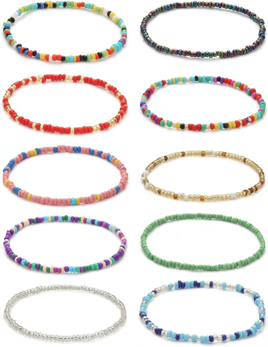 Boheemse armband kleurrijke kralen - 10 stuks armbanden voor dames - enkelbandjes - perfect voor strand en vakantie - ShopVlot
