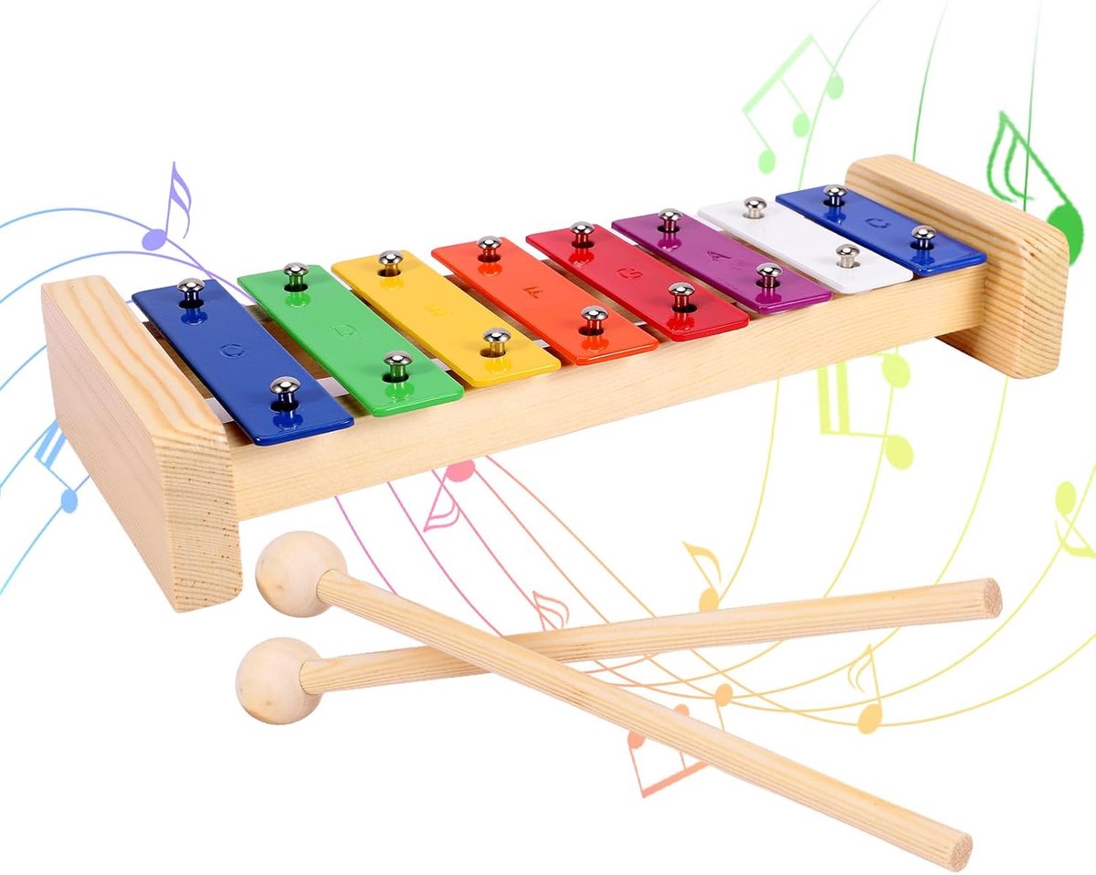 Xylofoon 8 tonen - houten muziekinstrument - regenboog kleuren - eenvoudig te bespelen voor muziekonderwijs - ShopVlot