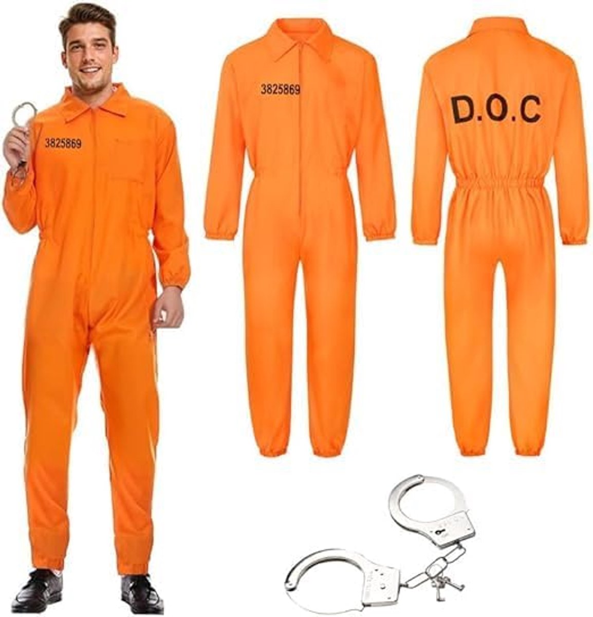 Prisoner kostuum mannen - gevangenis outfit - met handboeien - ideaal voor carnaval - ShopVlot