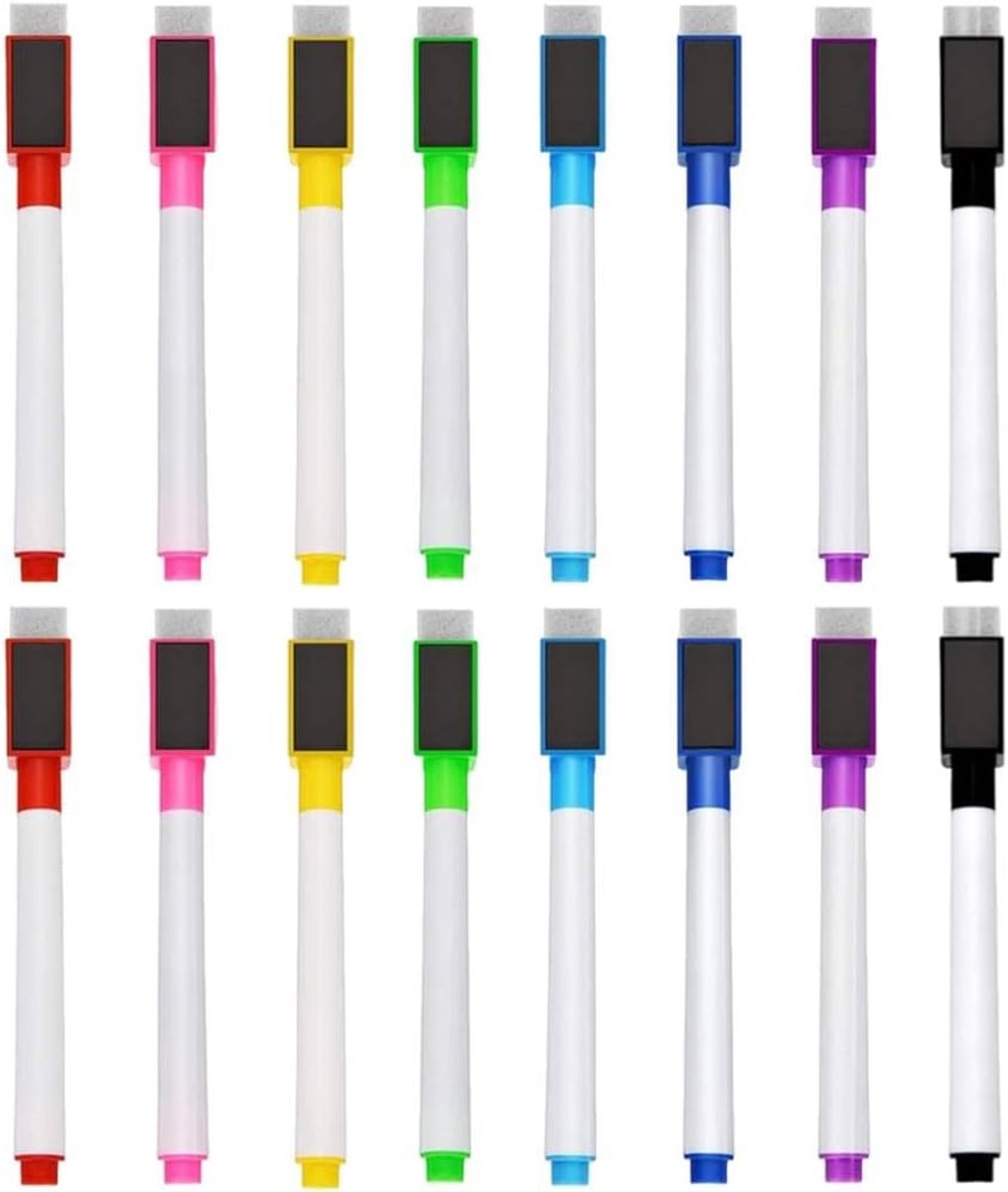 Whiteboardmarkers 16 stuks - uitwisbaar - 8 kleuren - grote punt - ideaal voor school en kantoor - ShopVlot