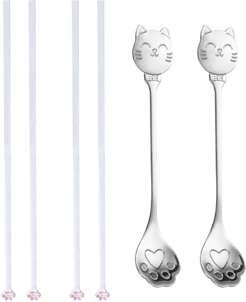 Eten met kattenklauwen - 2 paar eetstokjes en 2 lepels - creatieve tafelaccessoires - schattige cadeaus - ShopVlot