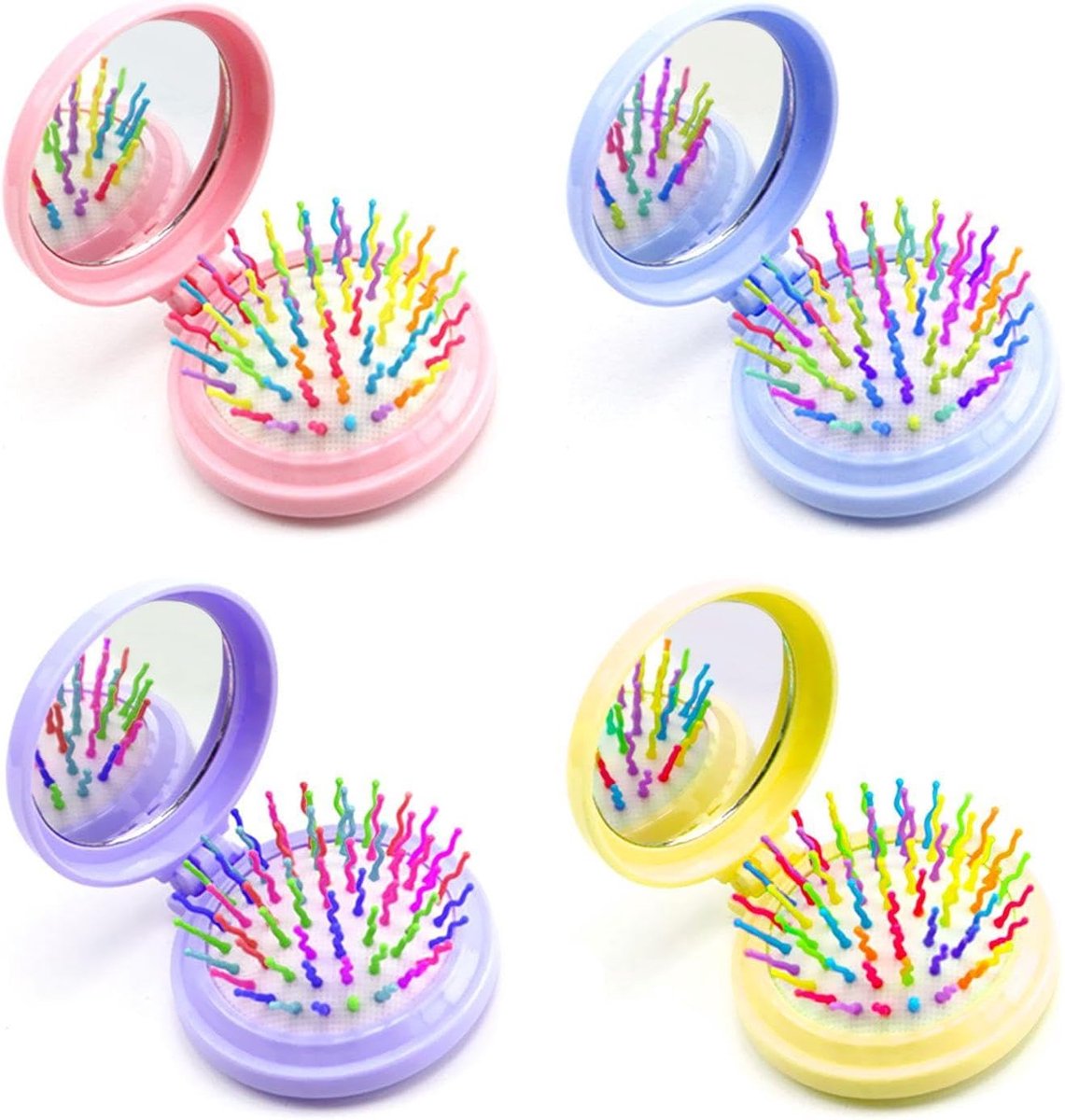 Vouwborstel met Spiegel - 4 Stuks - Lichtgewicht Plastic - Ideaal voor Reizen - ShopVlot