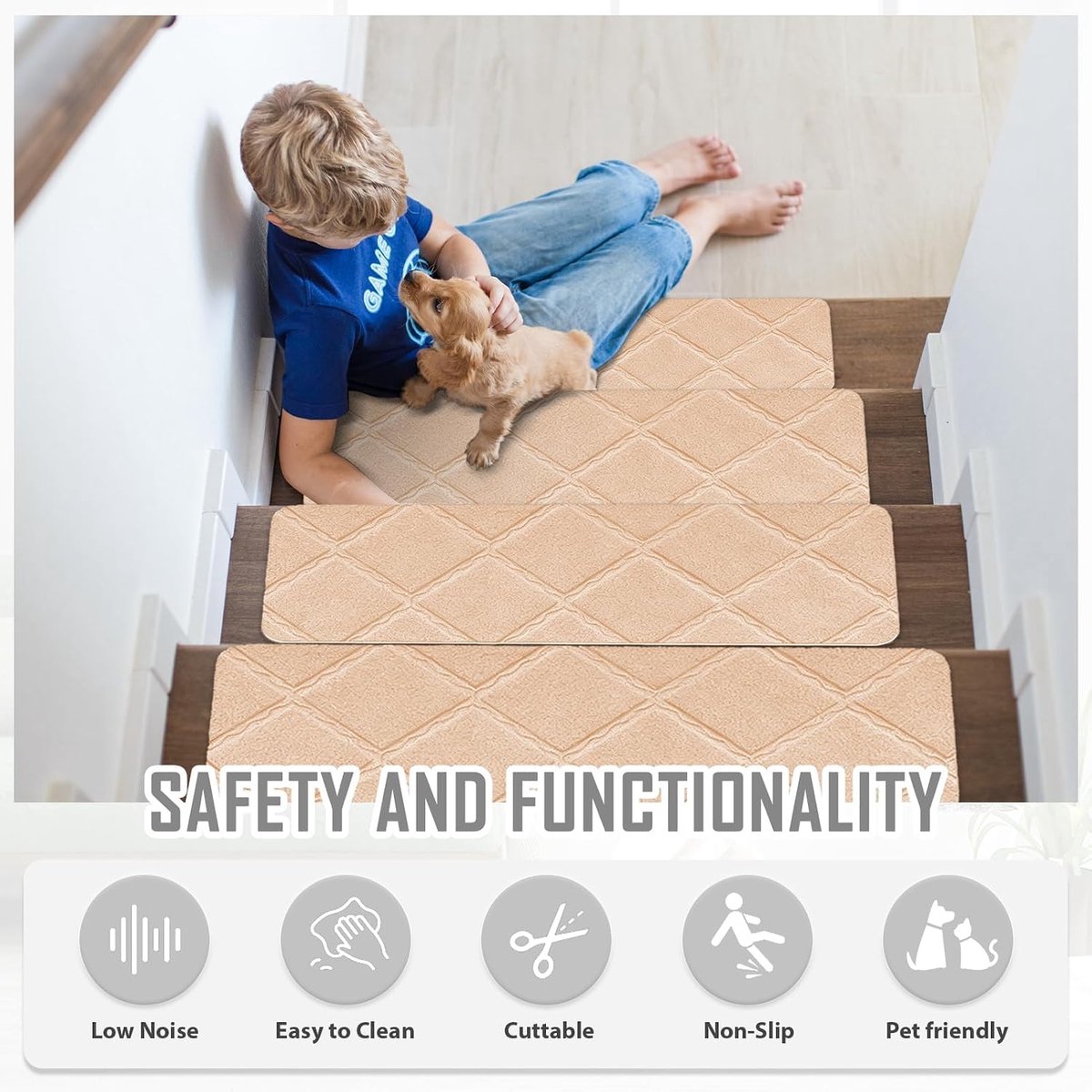Trapmatten 15 stuks - antislip beige 76 x 20 cm - zelfklevend, op maat snijden - ShopVlot