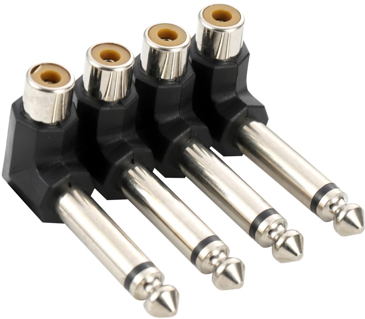 RCA naar 6,35mm audio adapter 90 graden - 4 stuks - metalen connector - ideaal voor versterker en gitaar - ShopVlot