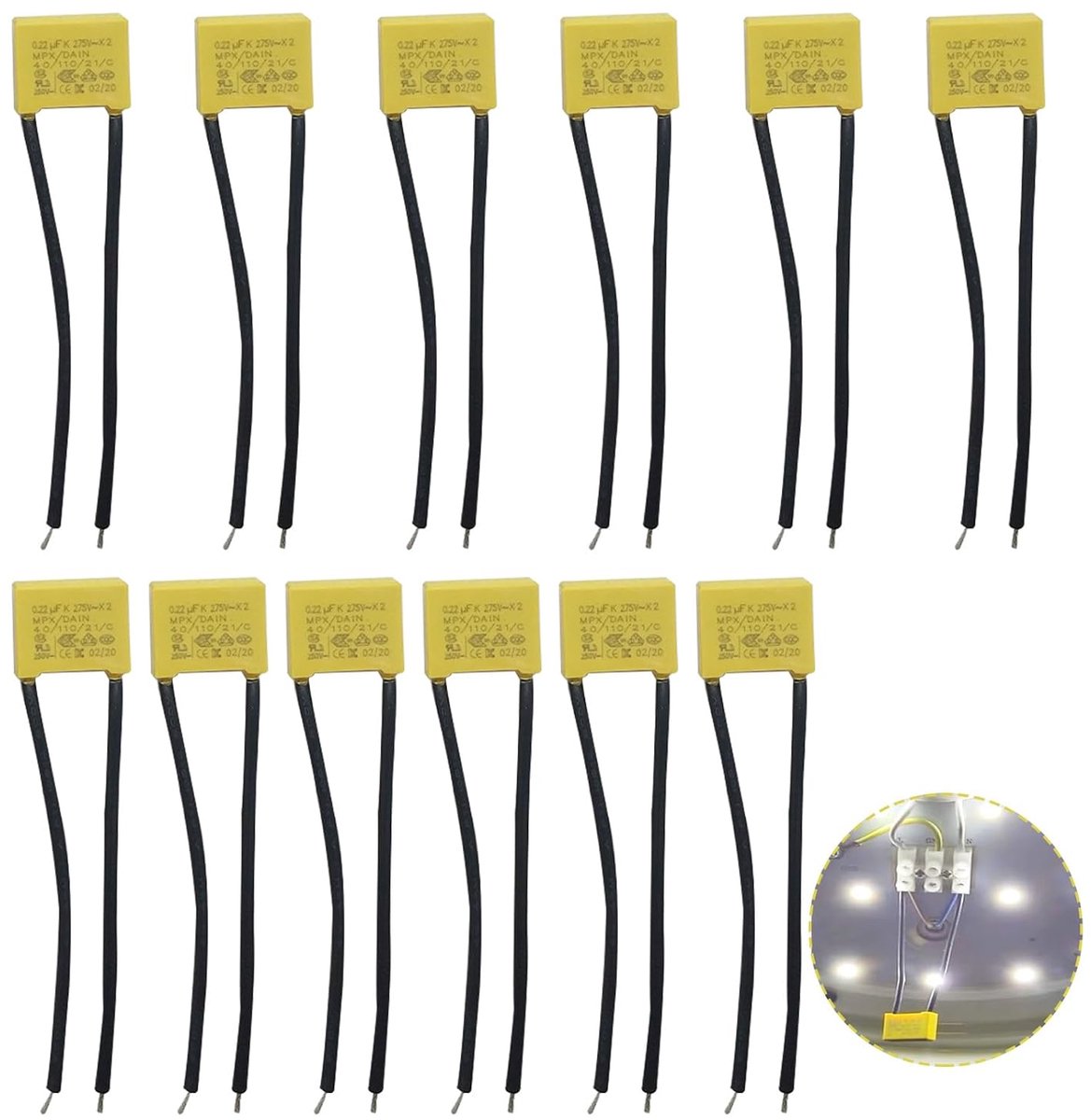 Interferentiecapacitors 0.22 µF - 275 V - Flexibele draden - Vermindert radio-interferentie voor LED verlichting - ShopVlot