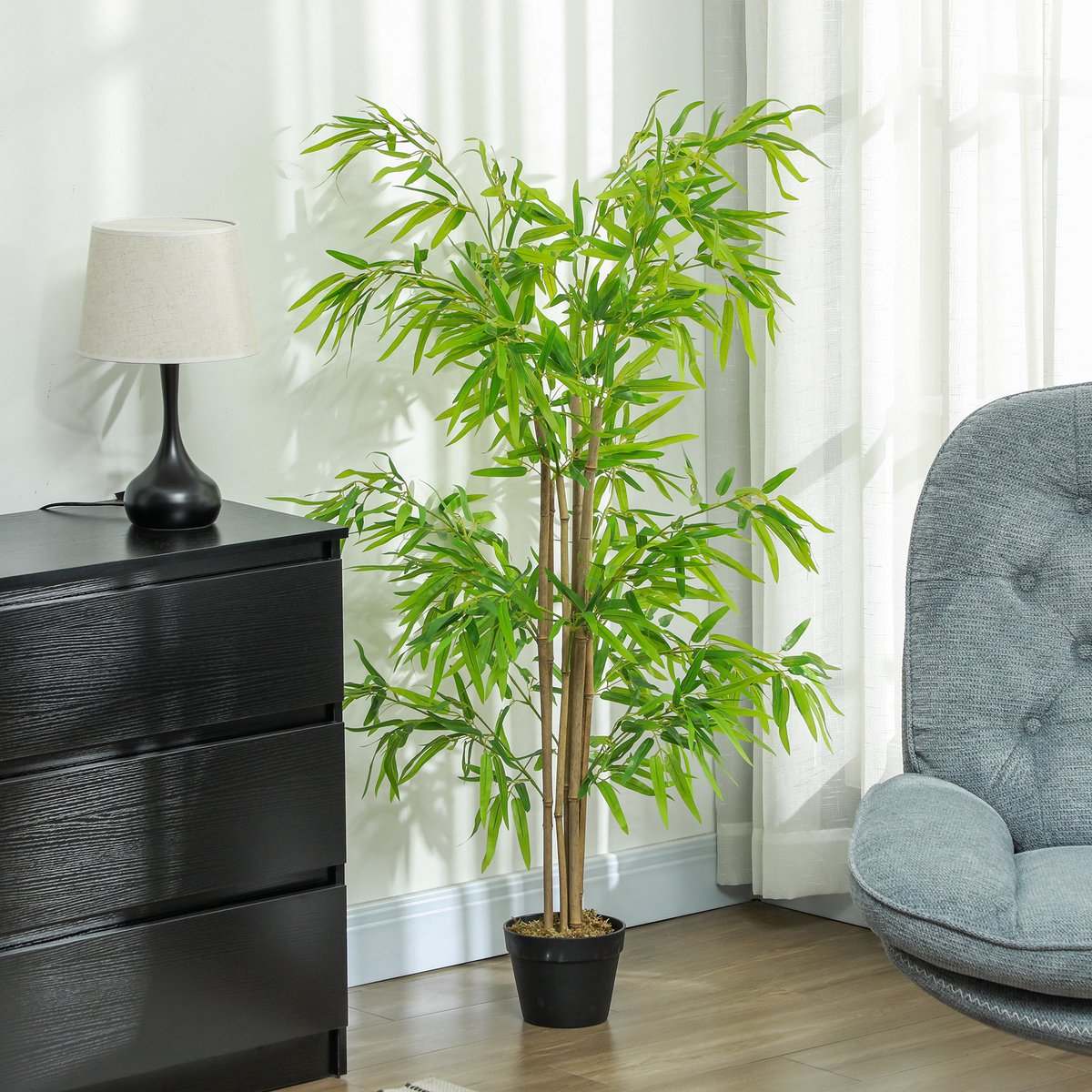 Kunstplant Bamboe – 150 Cm Realistische Look – Ø17 X 150 Cm – Kunststof – Groen – Voor Binnen En Buiten – Onderhoudsvrij – Met Bloempot