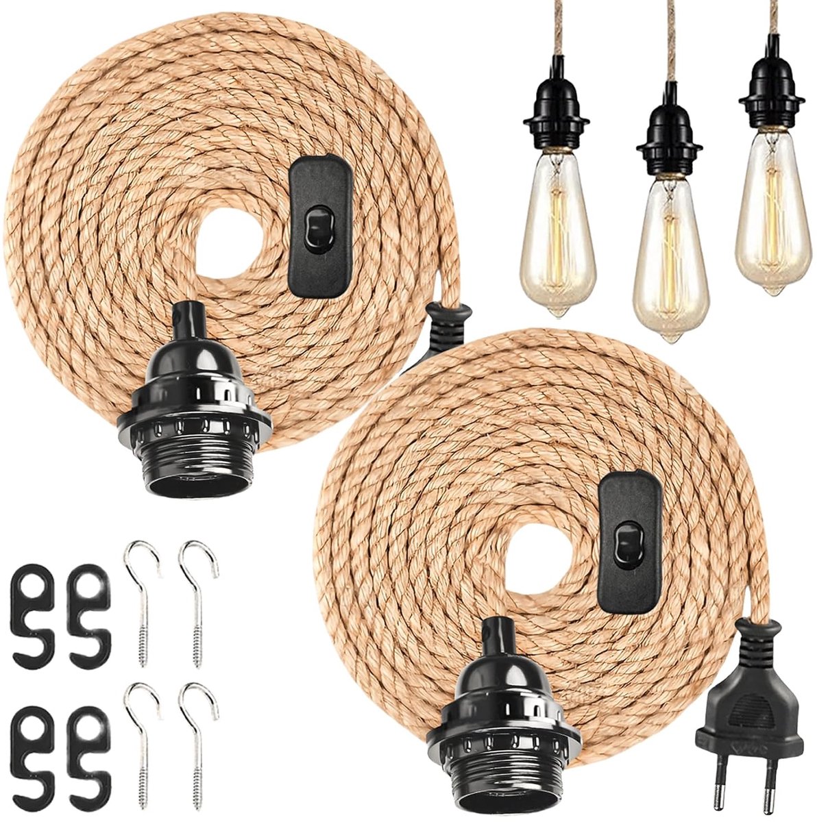 E27 lampenhouder met stekker - 4,5 m hangkoord - hoogte verstelbaar - ideaal voor sfeervolle verlichting - ShopVlot