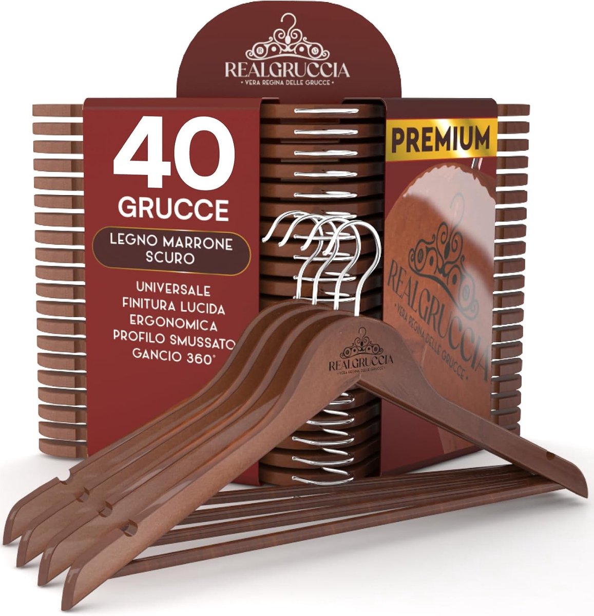 Houten kledinghangers 22 x 45 cm - met broekstaaf - 360° draaibare haak - voorkomt slippen - ShopVlot
