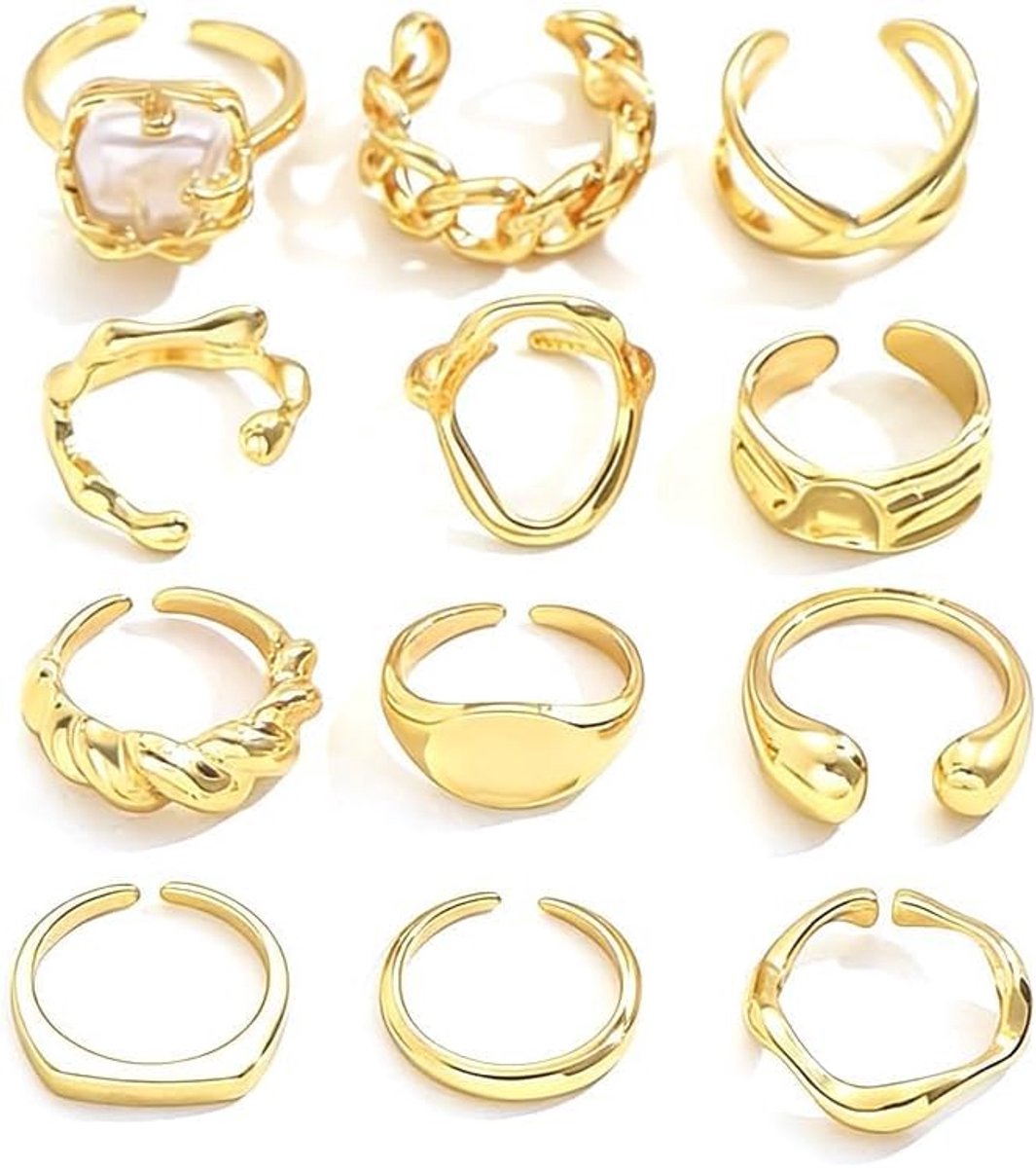 Vrouwenringen 12 Stuks - Geometrisch Design - Verstelbaar - Luxe Modeaccessoires - ShopVlot