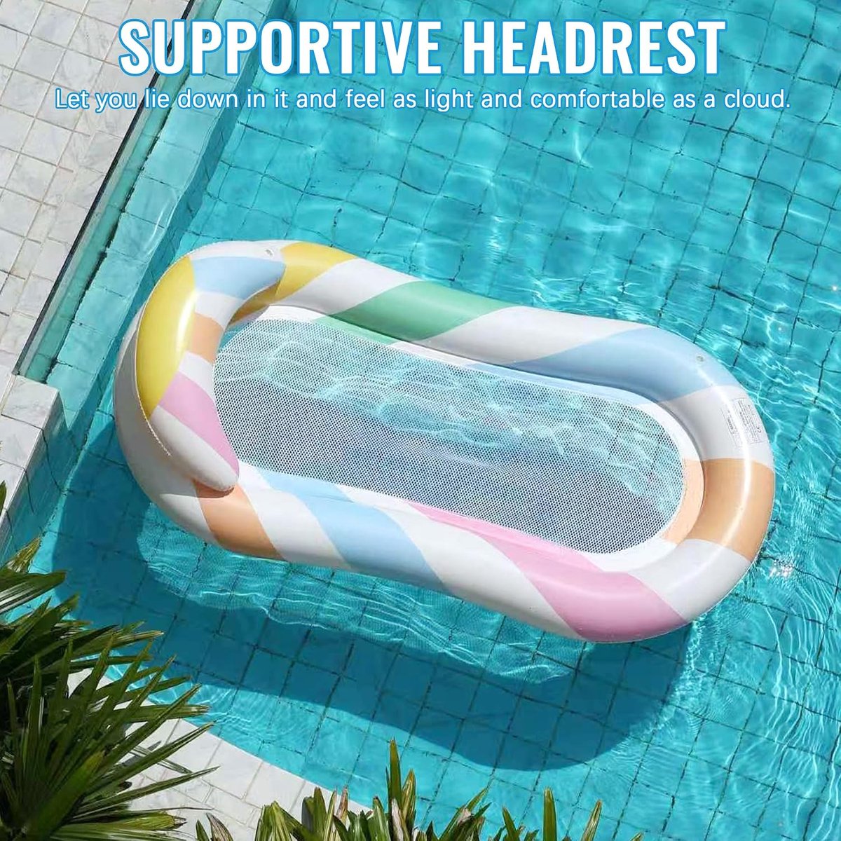 Inflatable Water Hammock, Air Mattress, Sun Lounger with Net, Pool Hammock with Mesh, Water Bed, Floating Lounge Chair - ShopVlot