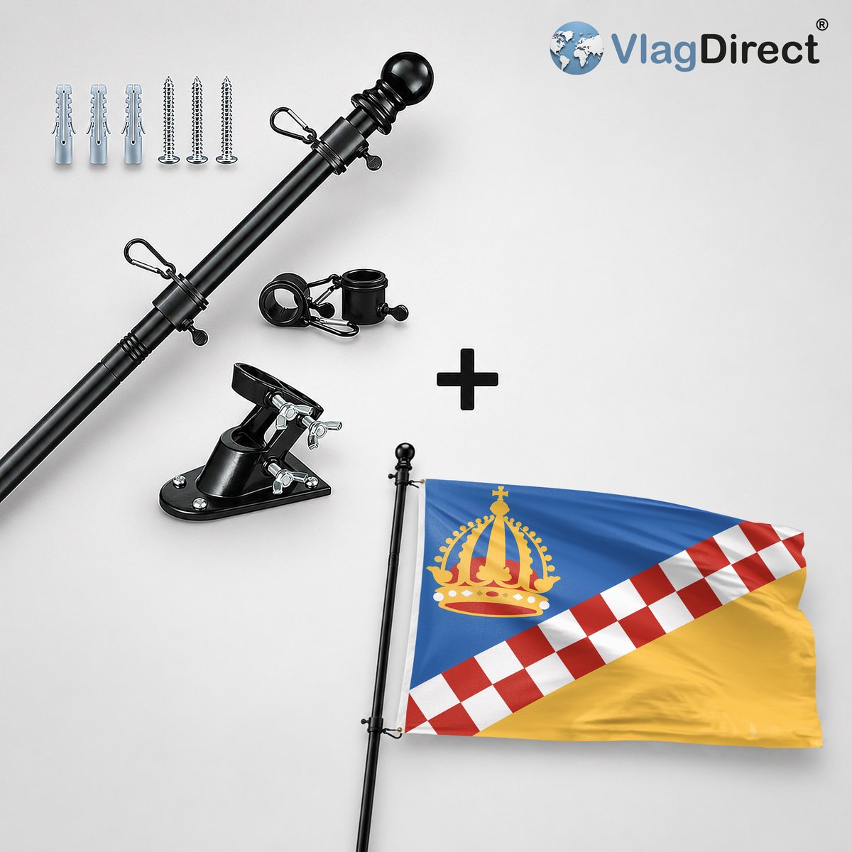 VlagDirect - Compleet vlaggenpakket - Zwarte vlaggenstok inclusief vlaggenstokhouder + Lopik vlag - Gemeente Lopik vlag - 90 x 150 cm.