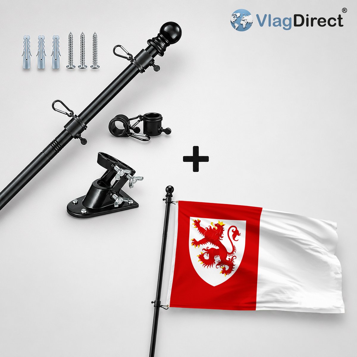 VlagDirect - Compleet vlaggenpakket - Zwarte vlaggenstok inclusief vlaggenstokhouder + Gemeente Sprimont vlag - 90 x 150 cm.