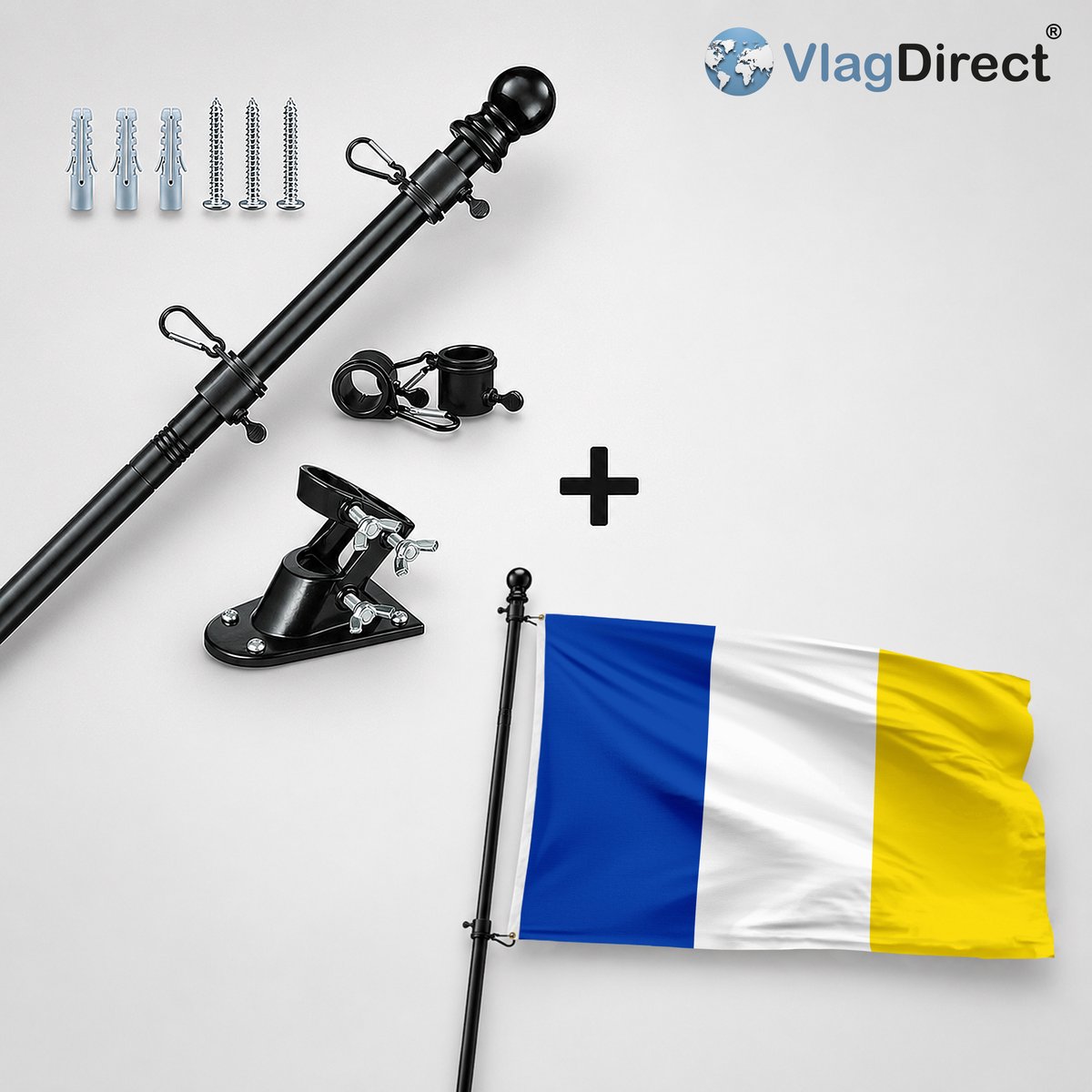 VlagDirect - Compleet vlaggenpakket - Zwarte vlaggenstok inclusief vlaggenstokhouder + Gemeente Stavelot vlag - 90 x 150 cm.