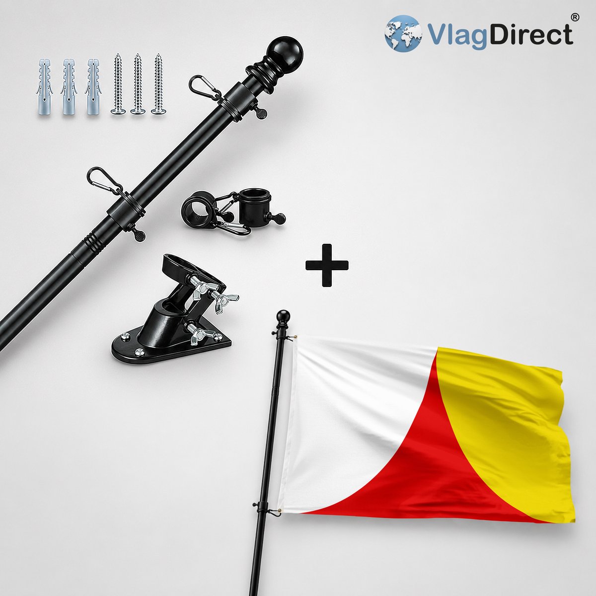 VlagDirect - Compleet vlaggenpakket - Zwarte vlaggenstok inclusief vlaggenstokhouder + Steenokkerzeelse vlag - Gemeente Steenokkerzeel vlag - 90 x 150 cm.