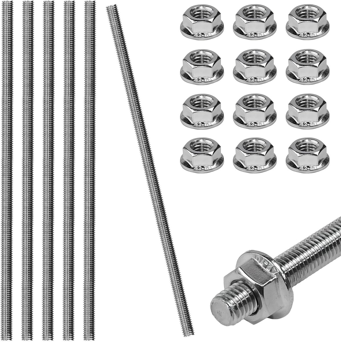 Pack of 6 Threaded Rods M8 Stainless Steel Threaded Rods M8 x 300 mm Thread Rod Strength Class Metric Threaded Stud - ShopVlot