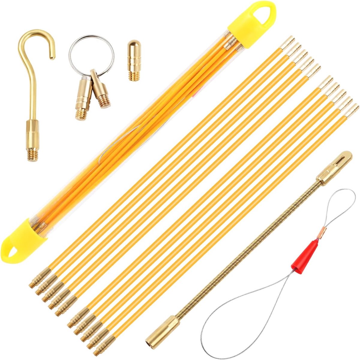 Pack of 10 Cable Pull-In Bars, Retractable Wire with Guide Spring for Laying Cables and Household Power (330mm, Yellow) - ShopVlot