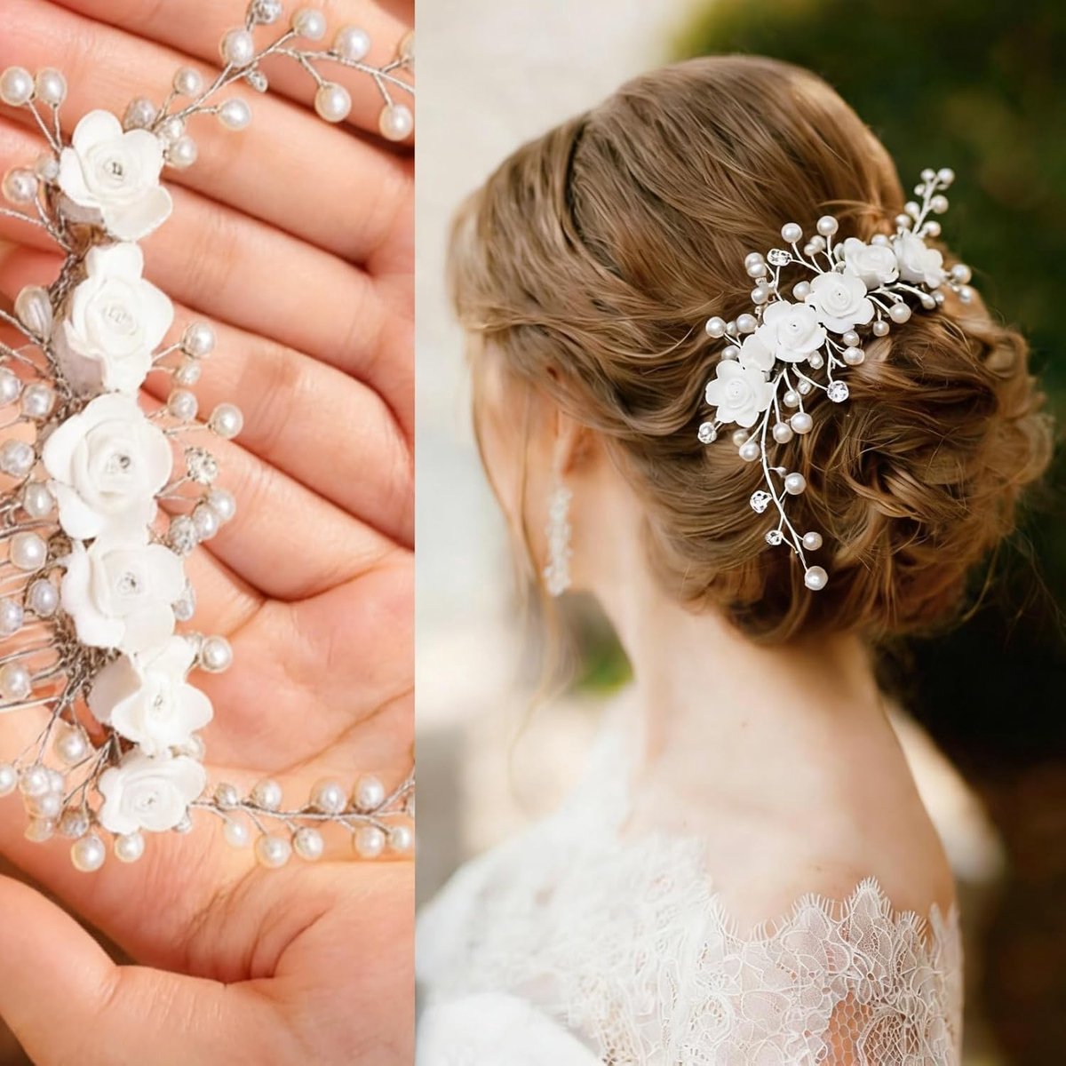 lankai Silver Dried Flowers Rhinestone Pins Hairpins, Bridal Jewelry Hair Comb with Silver Pearls, Accesorios para el - ShopVlot