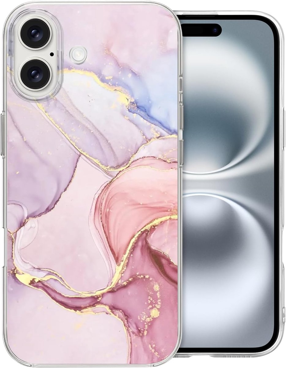 Elegant Case Compatible with iPhone 16 6.1 inch 2024, Ultra Thin Soft TPU Silicone Pink Marble Pattern for Women - ShopVlot