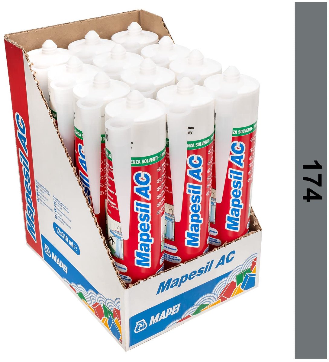 Box of 12 pieces Mapei Mapesil AC Colour 174 Tornado mildew resistant silicone sealant. - ShopVlot