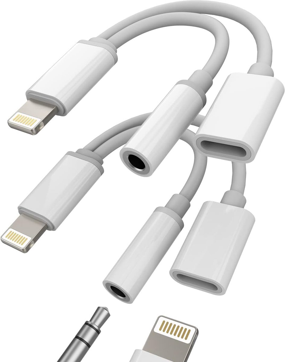 Lightning naar 3,5 mm splitter voor iPhone (2 stuks) voor Apple MFI gecertificeerde kabel adapter jack hoofdtelefoon - ShopVlot