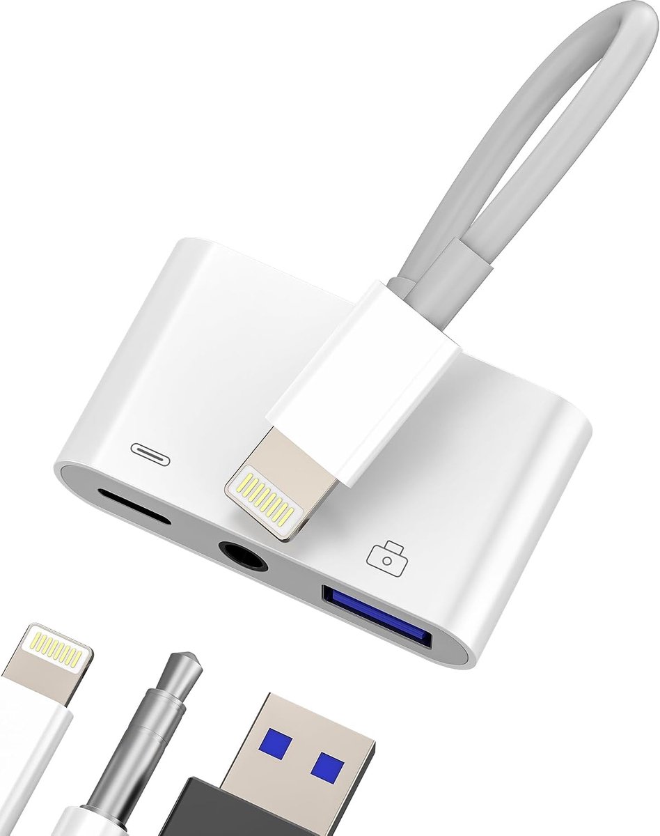 Lightning-adapter 3,5 mm USB (3-in-1) voor iPhone 14 13 12 11 Pro Max hoofdtelefoonaansluiting oplaadpoort voor Apple - ShopVlot