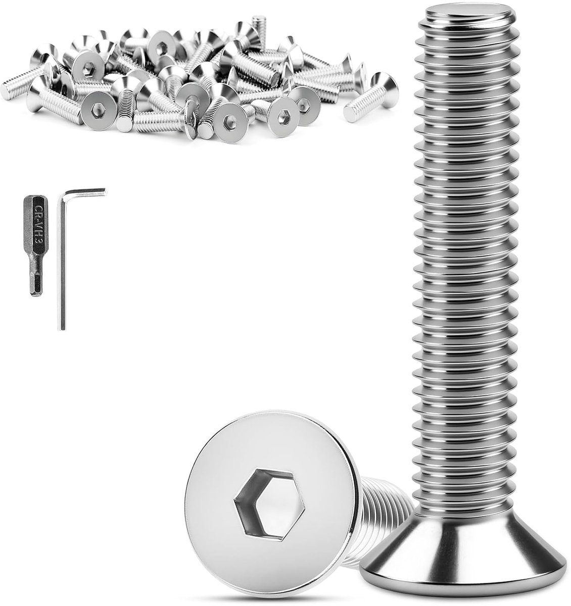 Pack of 20 Countersunk Head Screws M5 x 40 mm Countersunk Head Screws Stainless Steel 304 Countersunk Head Hex Socket - ShopVlot