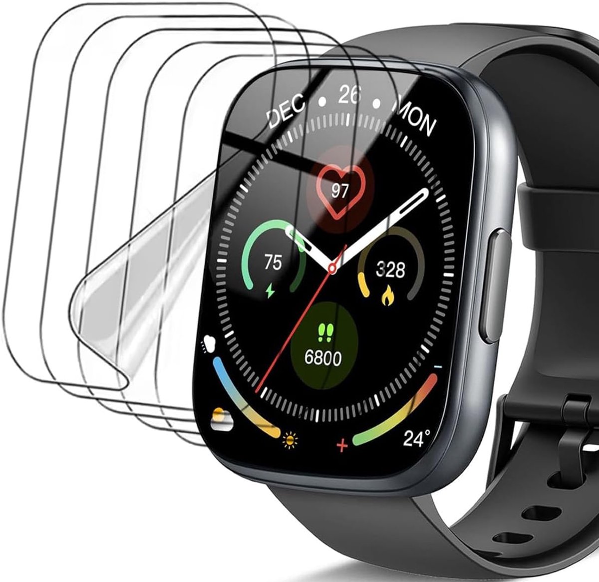 Displaybeschermfolie voor Poounur T80 4,95 cm (1,95 inch) smartwatch, transparant, flexibel, hoge resolutie, 5 stuks - ShopVlot