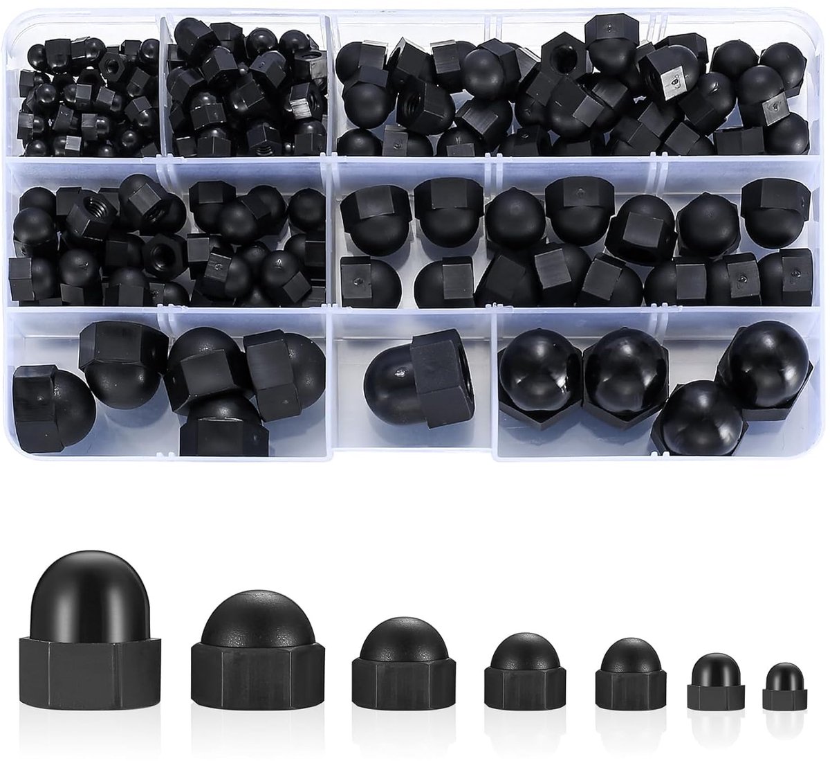 165 Pieces Cap Nuts High Shape Set, Black Nylon Hexagonal Cap Nuts, M3-M12, Hex, Nylon, Industrial, Hexagonal, Coarse - ShopVlot