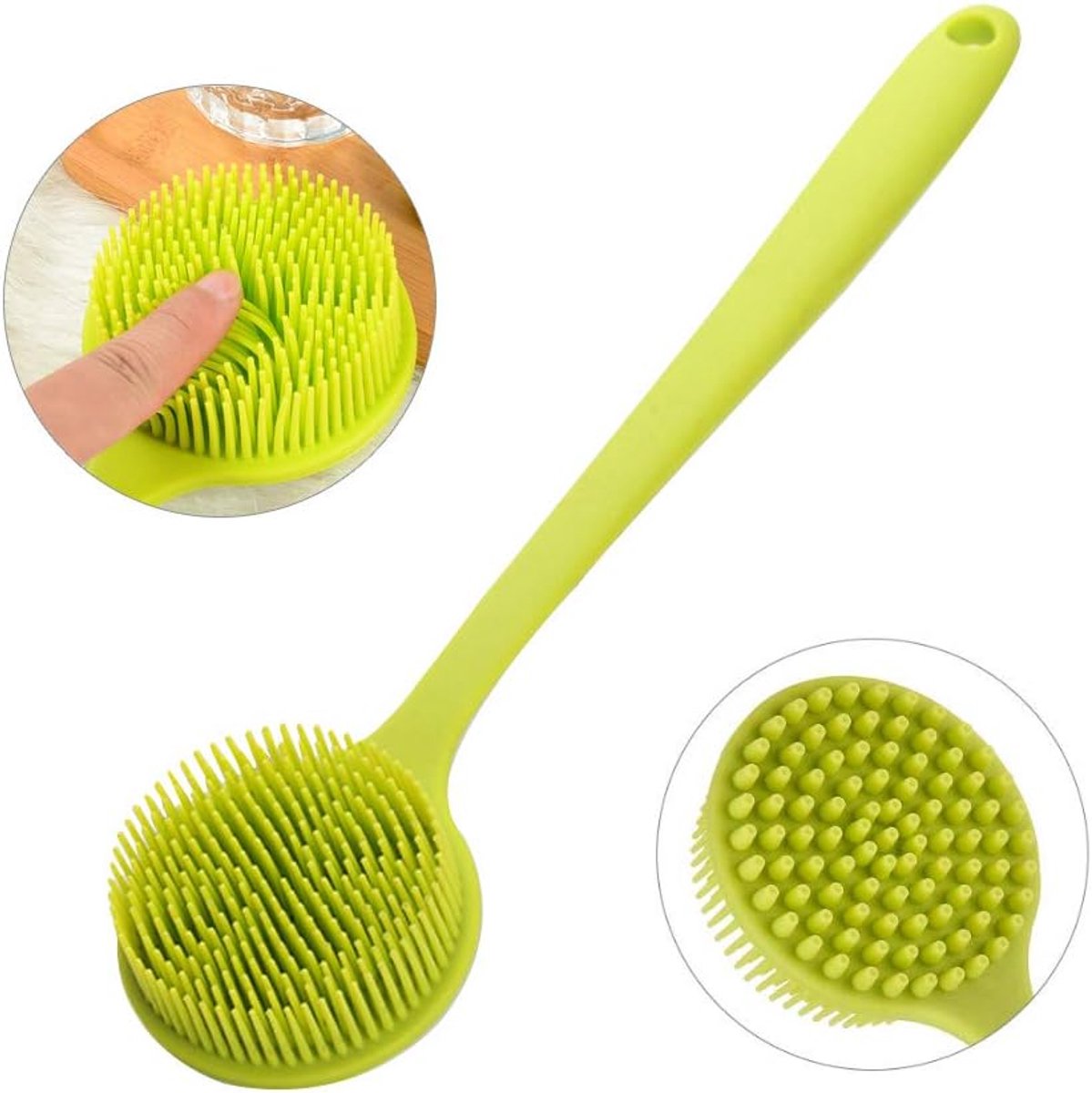 Silicone Body Brush, Bath Brush Back Cleaner Long Handle Bath Shower Brush with Ultra Soft Bristles, Non-slip, Green - ShopVlot