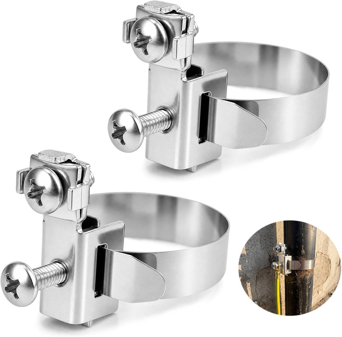 2 Stuks Aardingsbeugel voor Buisdiameter 8-52mm - Aardingsband, Aardingsbeugels RVS, Aardingsbeugel voor - ShopVlot