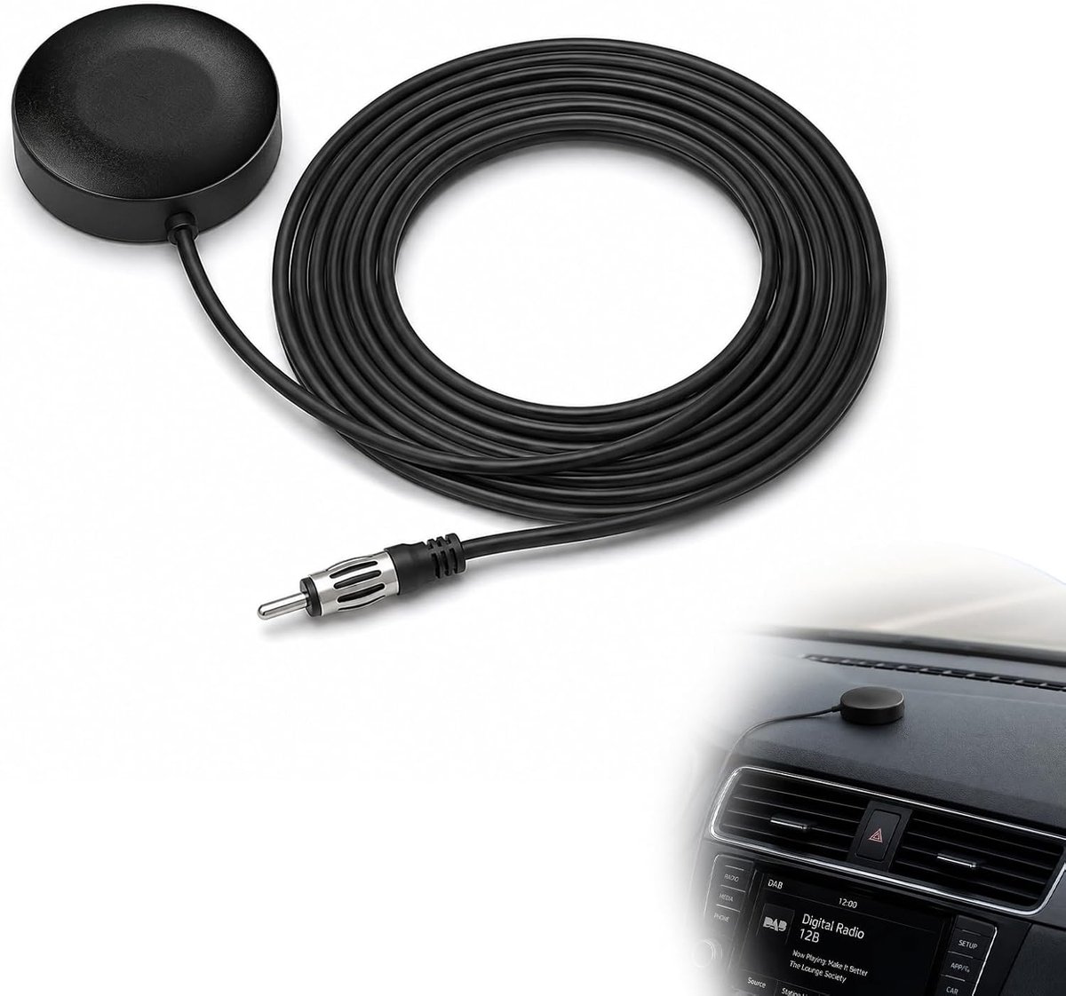 Zolara Autoantenne FM-adapter, universele FM-autoradio-antenne met DIN-aansluiting, voor voorruit, ronde variant - ShopVlot