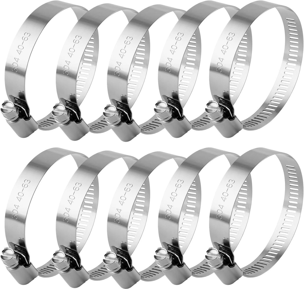10 stuks verstelbare klemmen, 40-63 mm, 304, roestvrijstalen metalen klem voor buizen, loodgieterswerk, auto, zwembad - ShopVlot