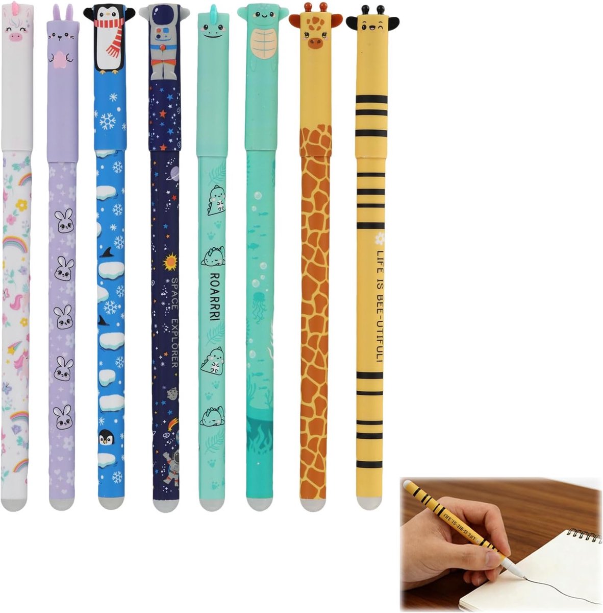 8 stuks Erasable gelpen, uitwisbare gelpennen, 0,5 mm, warmtegevoelige inktpennen, wit, roze, grijs, geel, uitwisbaar - ShopVlot